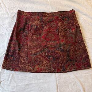 Notations Upcycles Red and Brown Paisley Mini Skirt